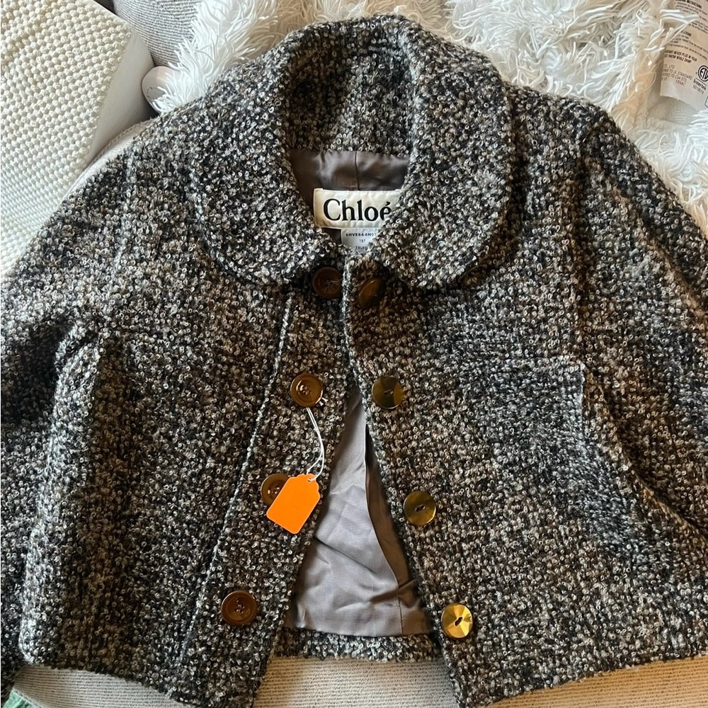 🌟 Chloé Tweed Wool Cropped Jacket | Made in France | Truffe Color
Size 38 | EUC